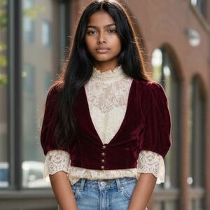 Lanz Vintage 1980’s Velvet Puff Sleeve Top